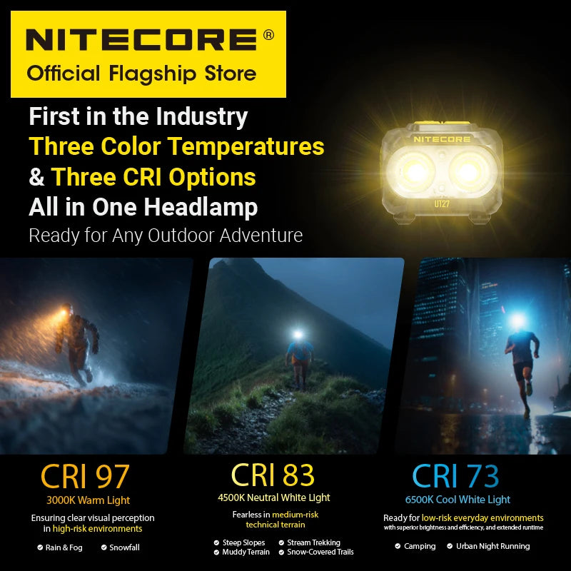 NITECORE UT27 2025 Trail Running Headlamp 800 Lumens 3 Temperotures Headlight Warm Neutral White Light, HLB1500 Li-ion Battery