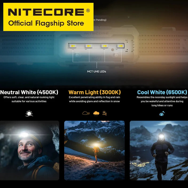 NITECORE NU27 56g Trail Running Headlight Lightweight Warm Light Neutral/Cool White Light LED Headlamp 600 Lumens USB-C Recharge