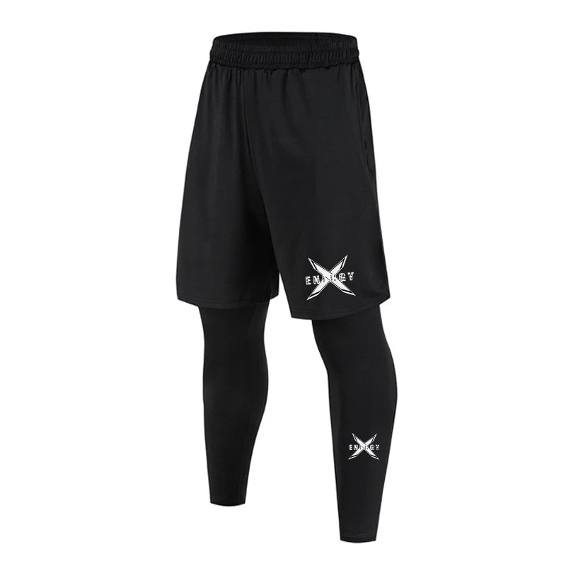 Men's 2 in1 Compression Sport Pants Quick Dry Training Athletic Pants Male Gym Fitness Jogging Running Workout Trousers