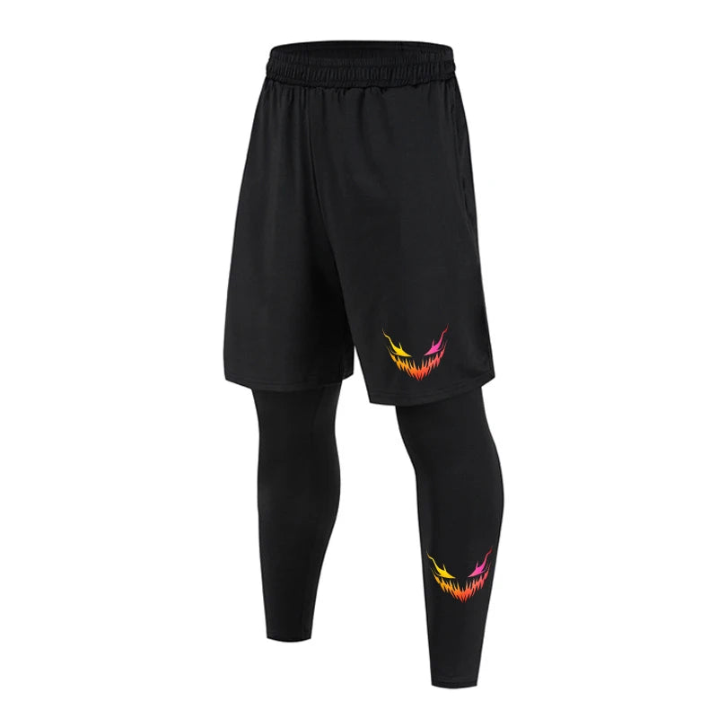 Men's 2 in1 Compression Sport Pants Quick Dry Training Athletic Pants Male Gym Fitness Jogging Running Workout Trousers