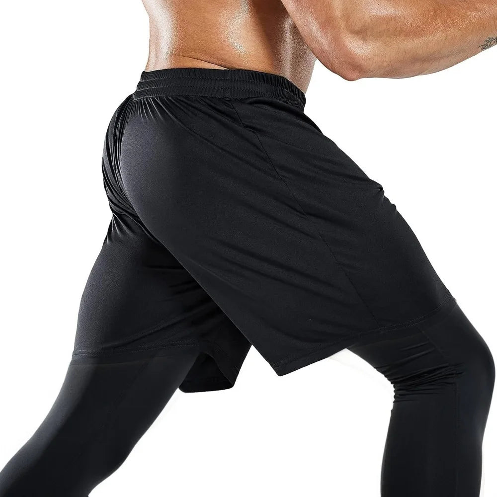 Men's 2 in1 Compression Sport Pants Quick Dry Training Athletic Pants Male Gym Fitness Jogging Running Workout Trousers