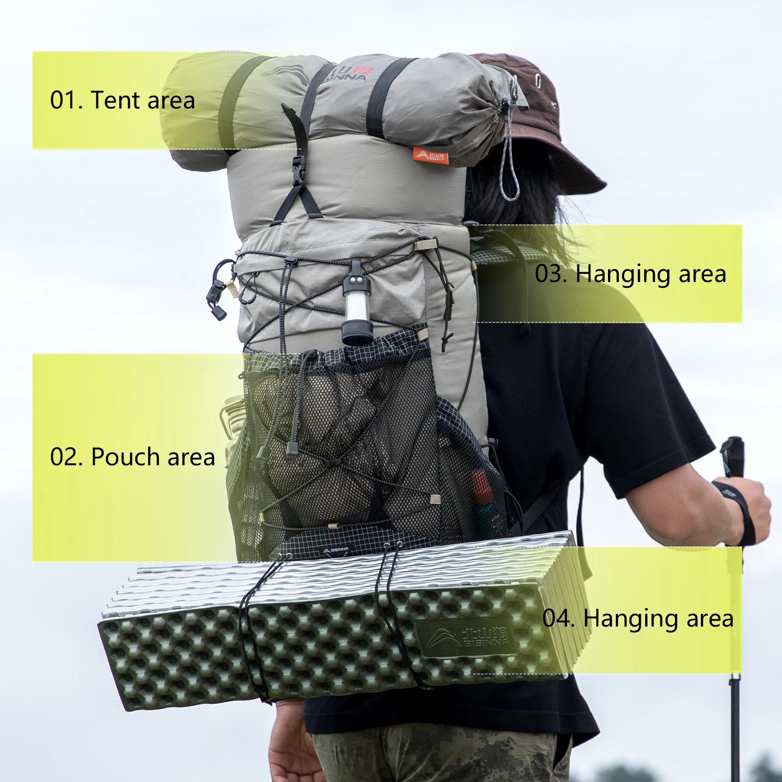 BISINNA Camping Backpack 25+10L Ultralight Travel Bag for Men Women Large Capacity Outdoor Sports Climbing Hiking Backpack