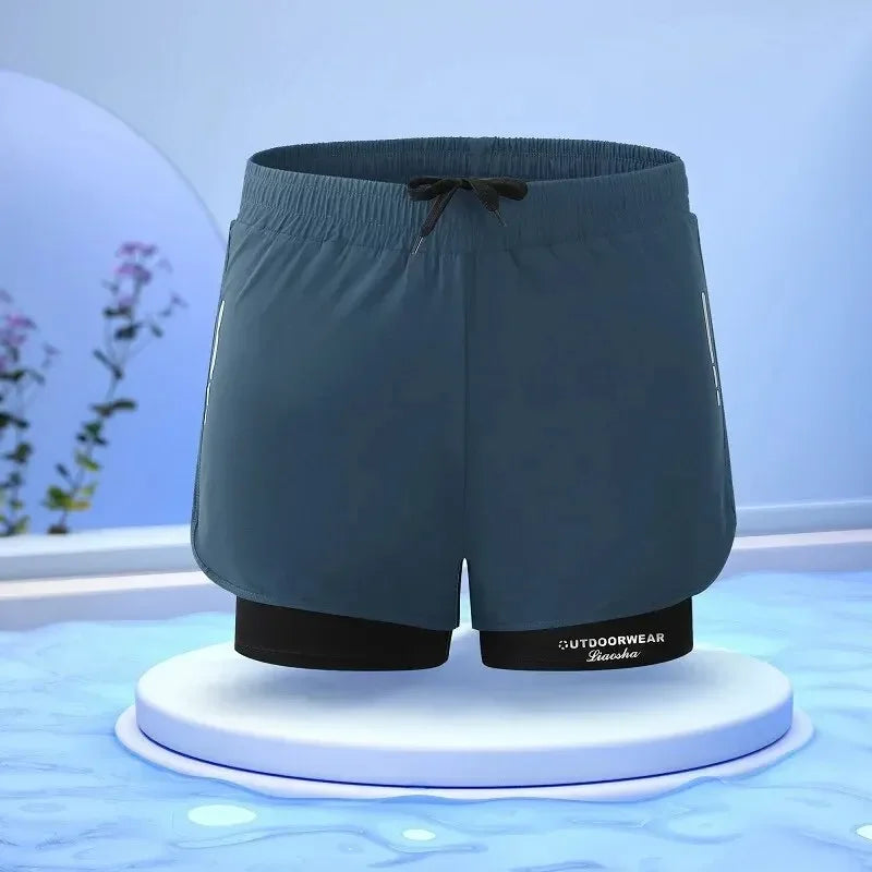 Men’s Double Layer Athletic Shorts Quick Dry Swim Trunks