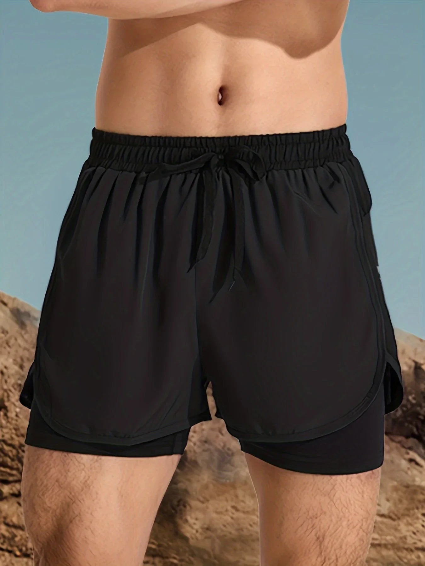 Men’s Double Layer Athletic Shorts Quick Dry Swim Trunks