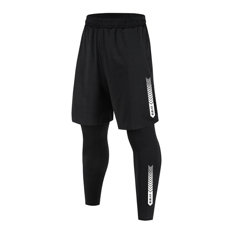 Men's 2 in1 Compression Sport Pants Quick Dry Training Athletic Pants Male Gym Fitness Jogging Running Workout Trousers