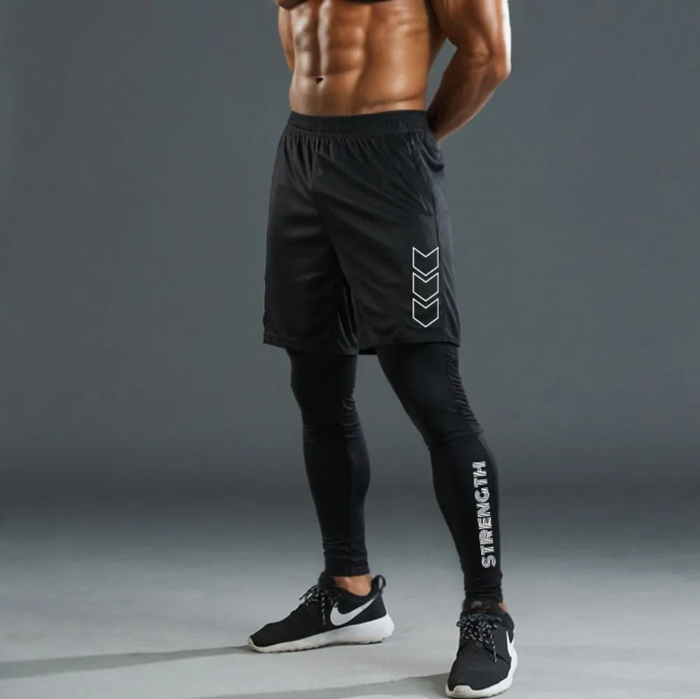 Men's 2 in1 Compression Sport Pants Quick Dry Training Athletic Pants Male Gym Fitness Jogging Running Workout Trousers