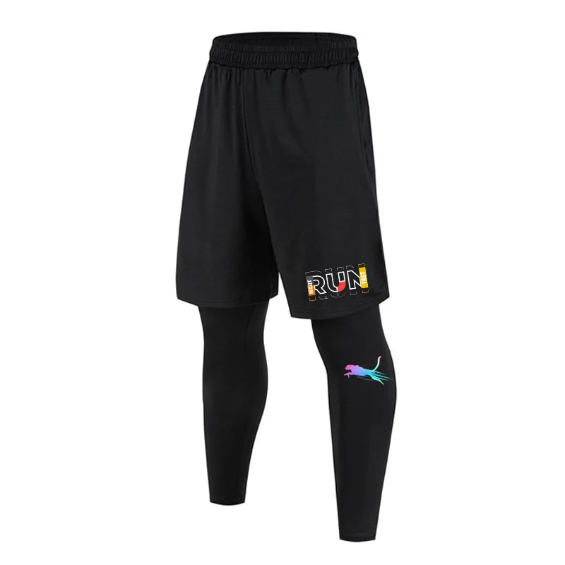 Men's 2 in1 Compression Sport Pants Quick Dry Training Athletic Pants Male Gym Fitness Jogging Running Workout Trousers