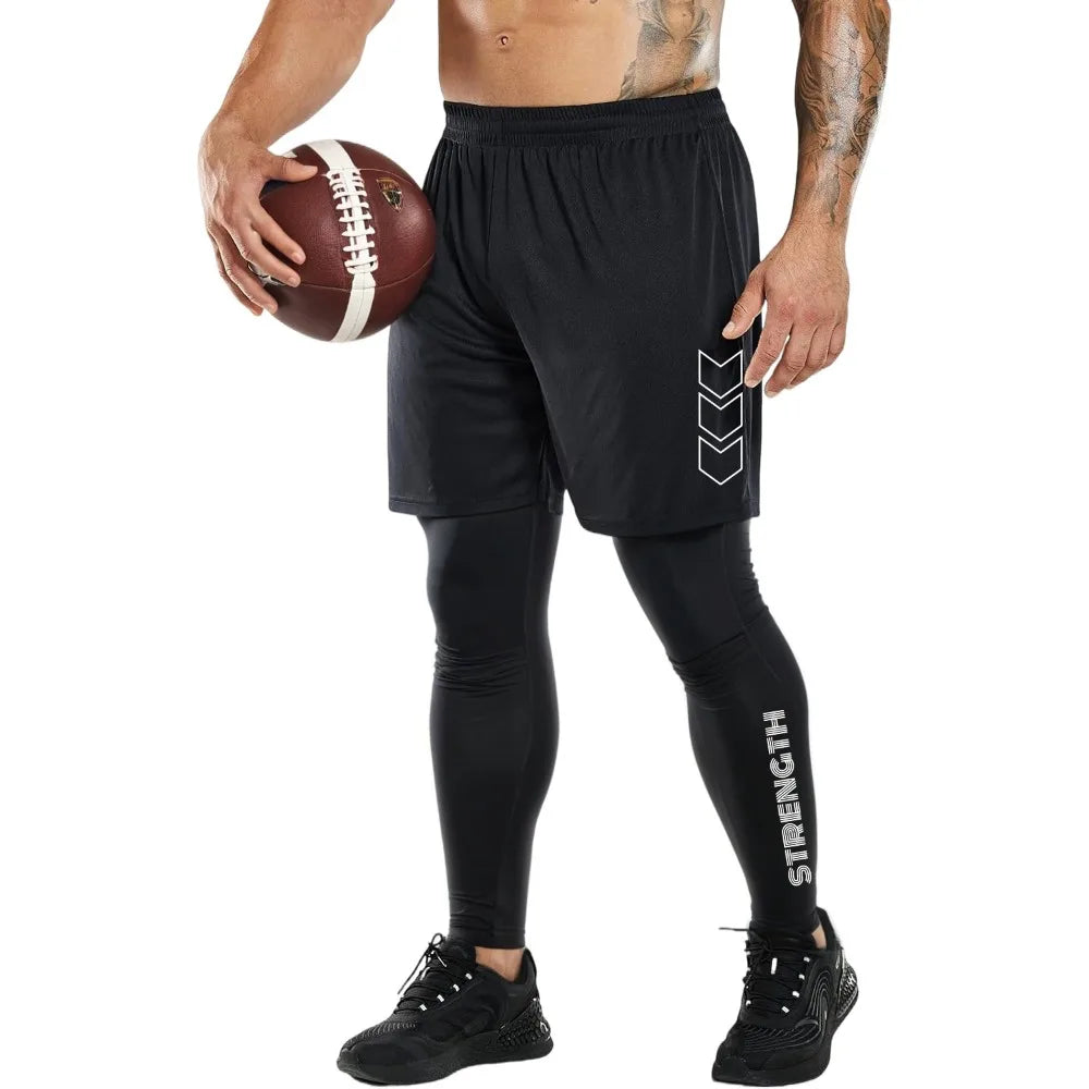 Men's 2 in1 Compression Sport Pants Quick Dry Training Athletic Pants Male Gym Fitness Jogging Running Workout Trousers
